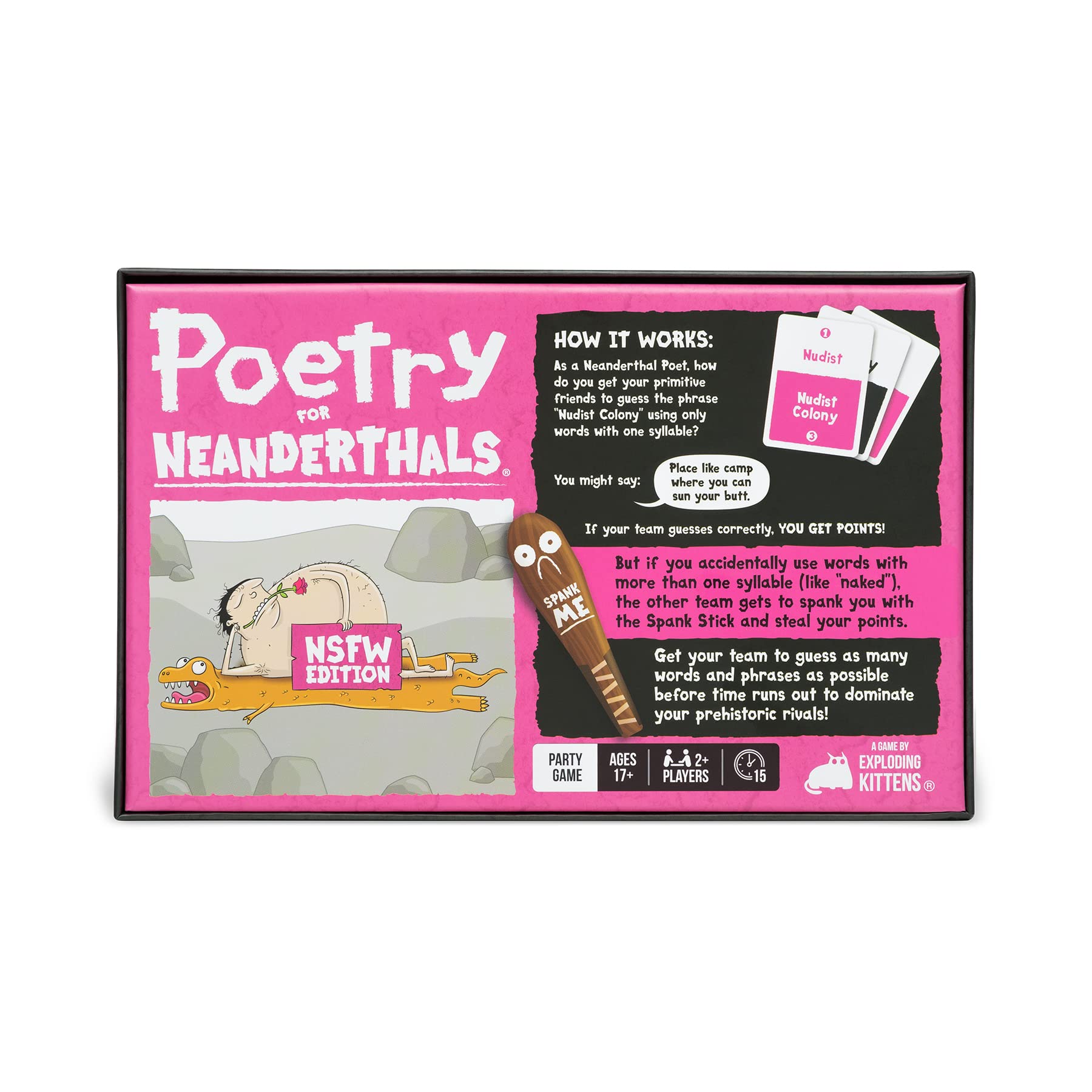 Exploding Kittens NSFW Spank Stick adds playful penalties during rounds.