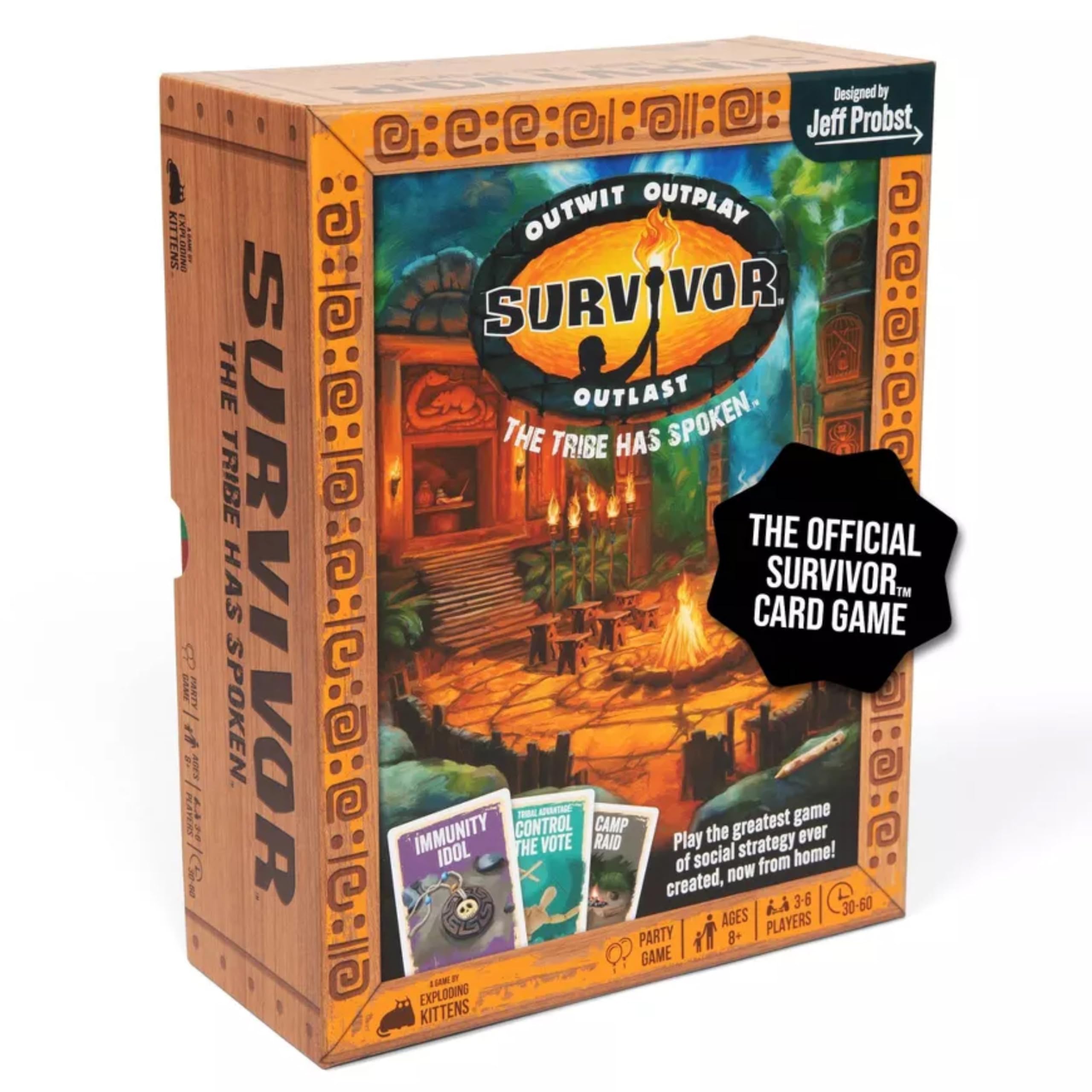 Exploding Kittens Survivor game box ready for family night and island-themed fun
