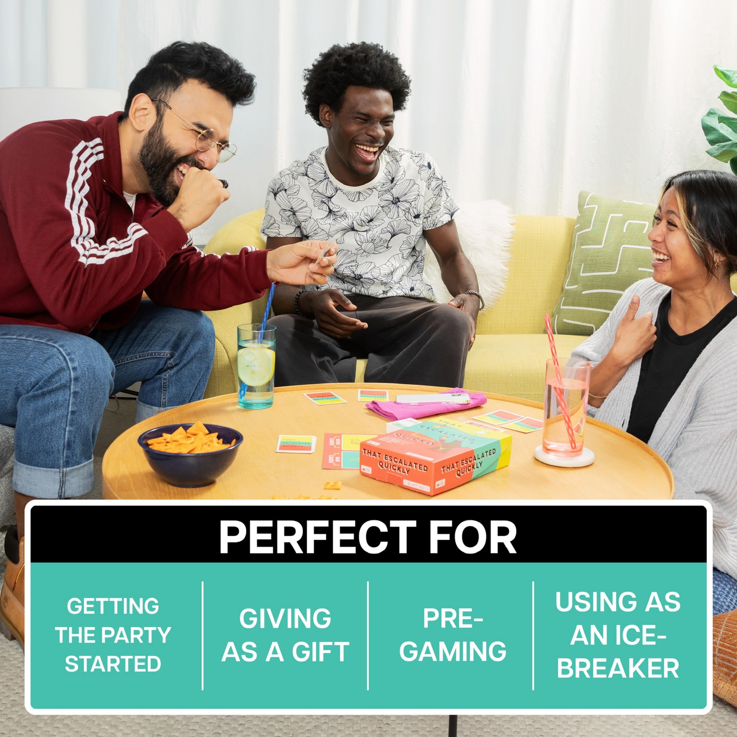 Question card spread by Exploding Kittens prompts interactive storytelling