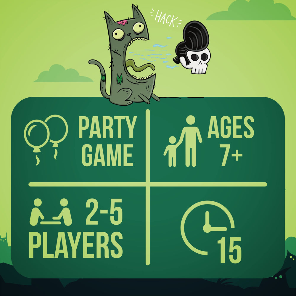 Exploding Kittens Zombie Kittens cards showcase bold color for party games.