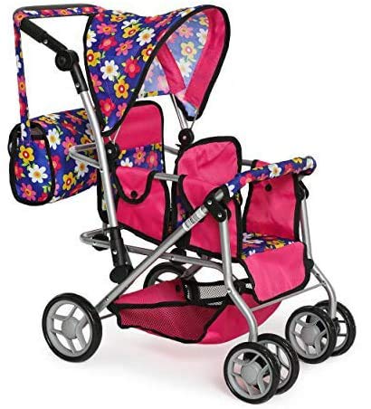 Exquisite Buggy Flower Twin Doll Stroller with pink polka dot design for imaginative play.