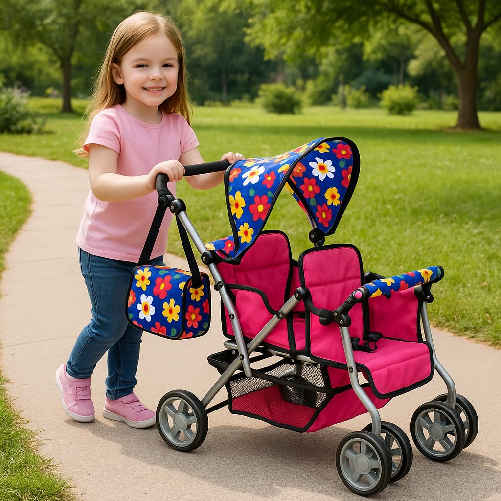 Exquisite Buggy Foldable Doll Stroller folds compactly for easy storage and travel.
