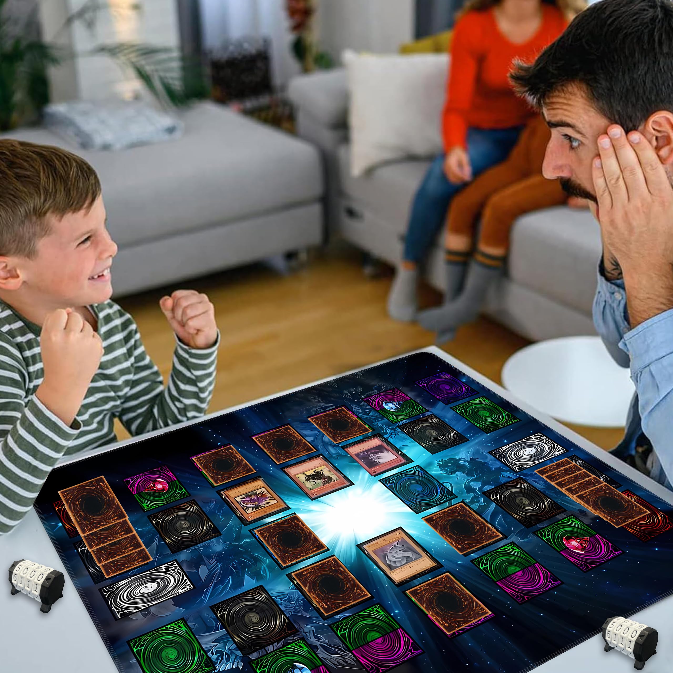 Extalas playmat includes accessories to enhance card setup and storage.