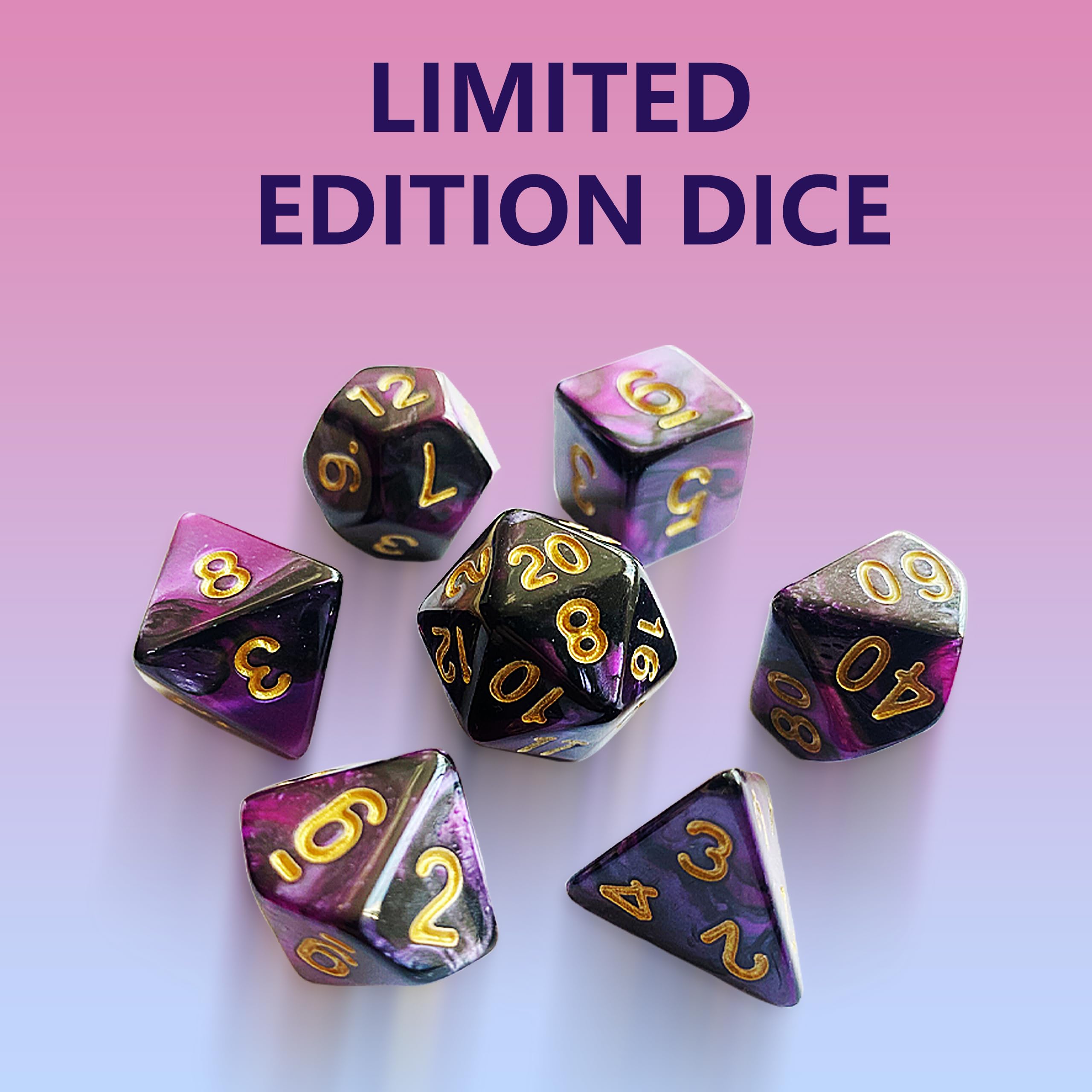 Extalas seven-piece dice set adds variety to MTG sessions.