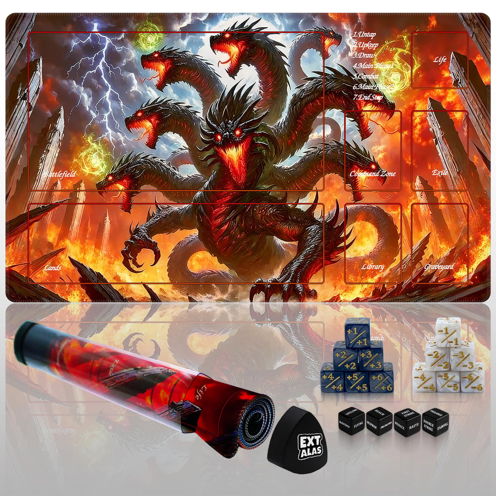 Extalas MTG playmat 24x14 edge-locking surface for stable gameplay.