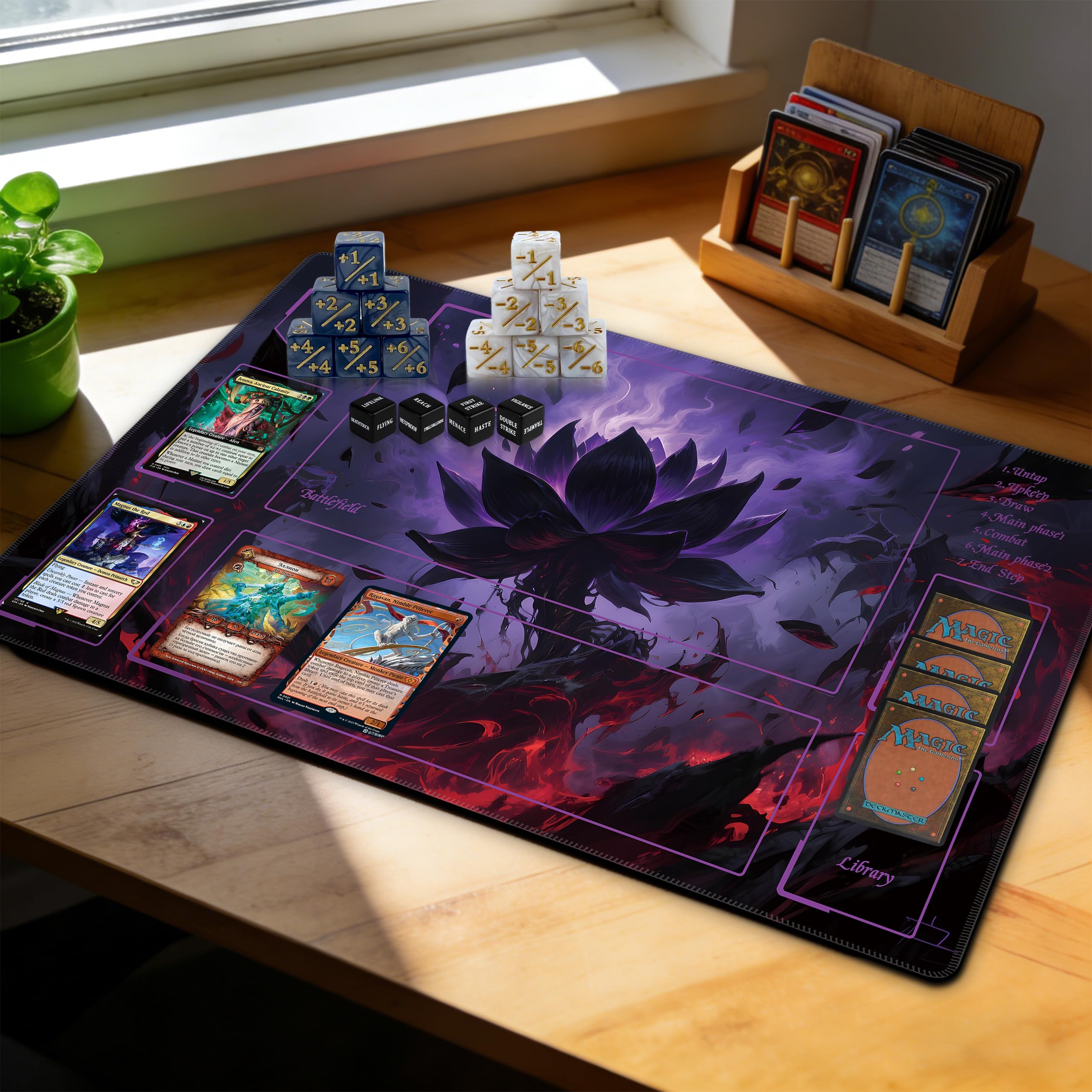 Extalas MTG Playmat ideal for home or travel gaming setups.