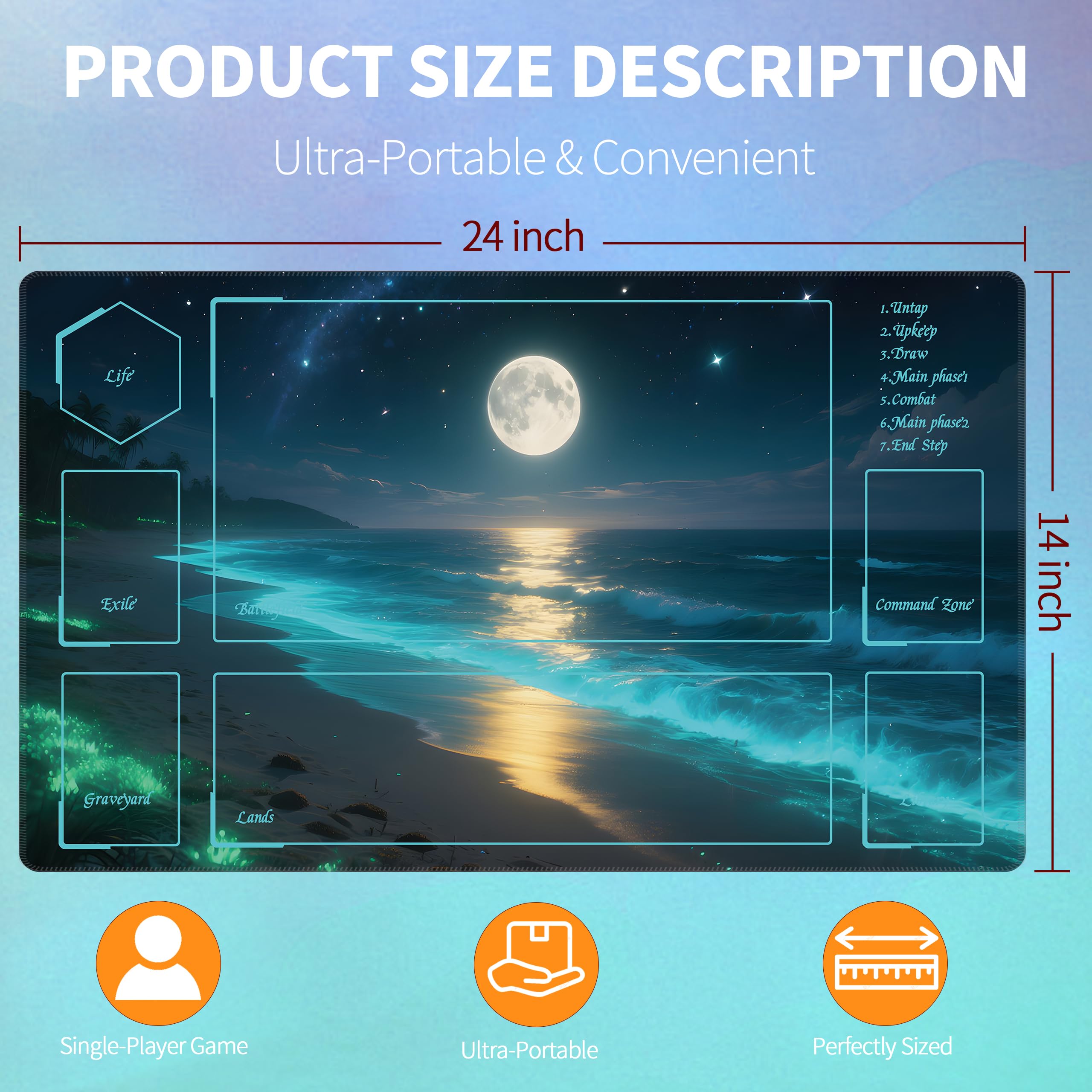 Extalas MTG Playmat Moonlit Coast non-slip base keeps cards steady during fast-paced duels