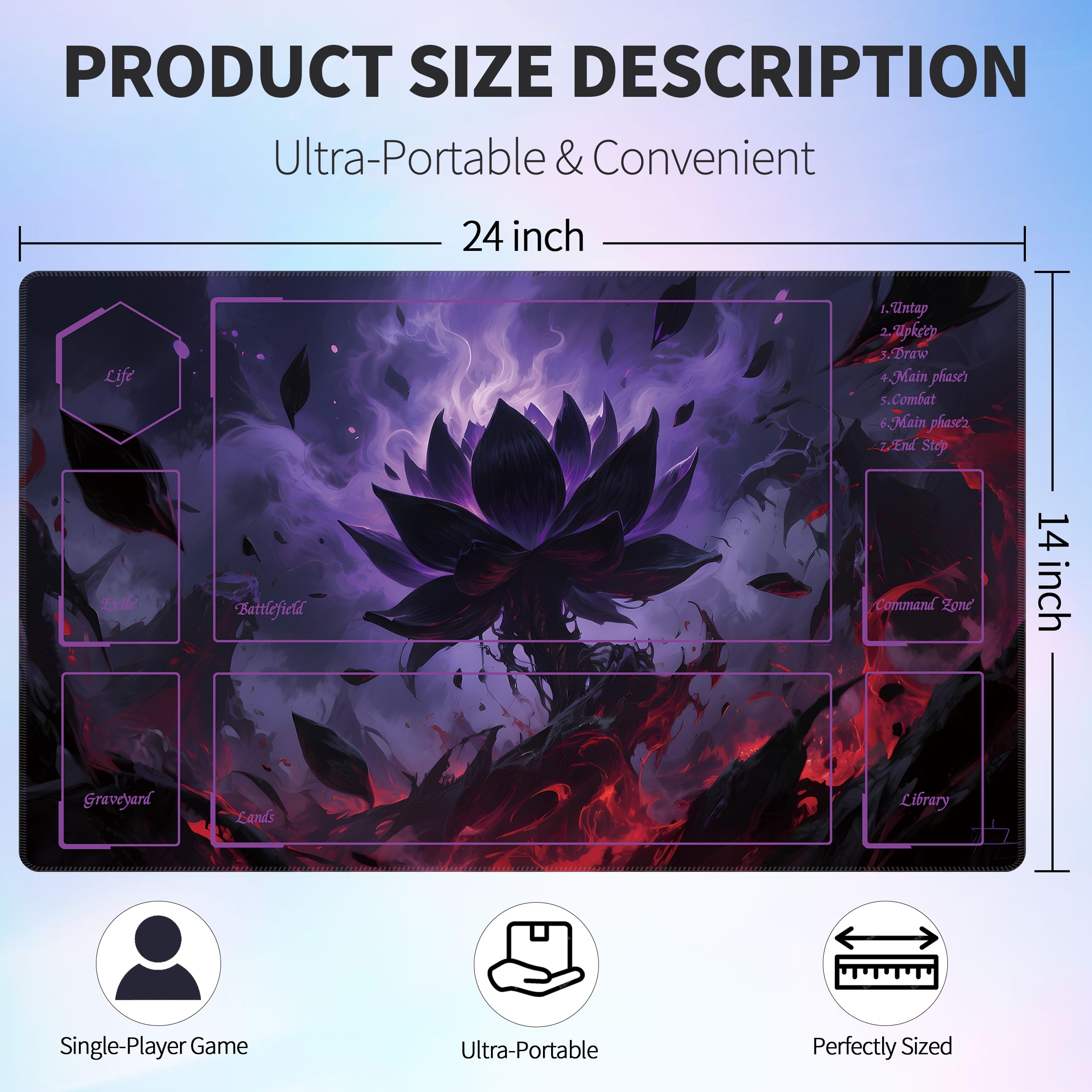 Extalas MTG Playmat non-slip base keeps gameplay steady on any table surface.