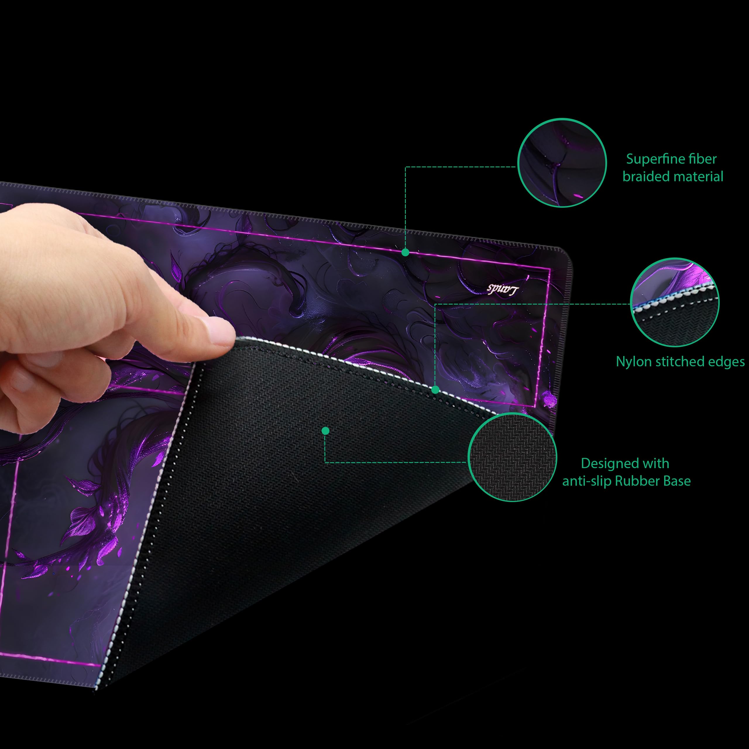 Extalas MTG Playmat non-slip base keeps cards steady during play.