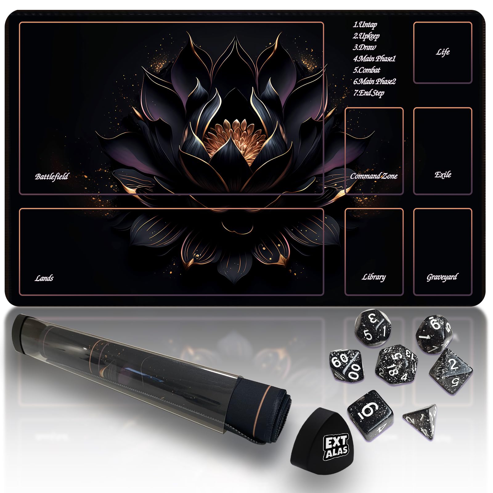Extalas MTG playmat with zones, ideal for organized card play.