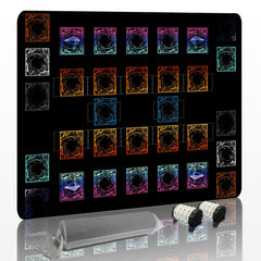 Extalas stitched Yu-Gi-Oh playmat with two-player layout for organized duels.