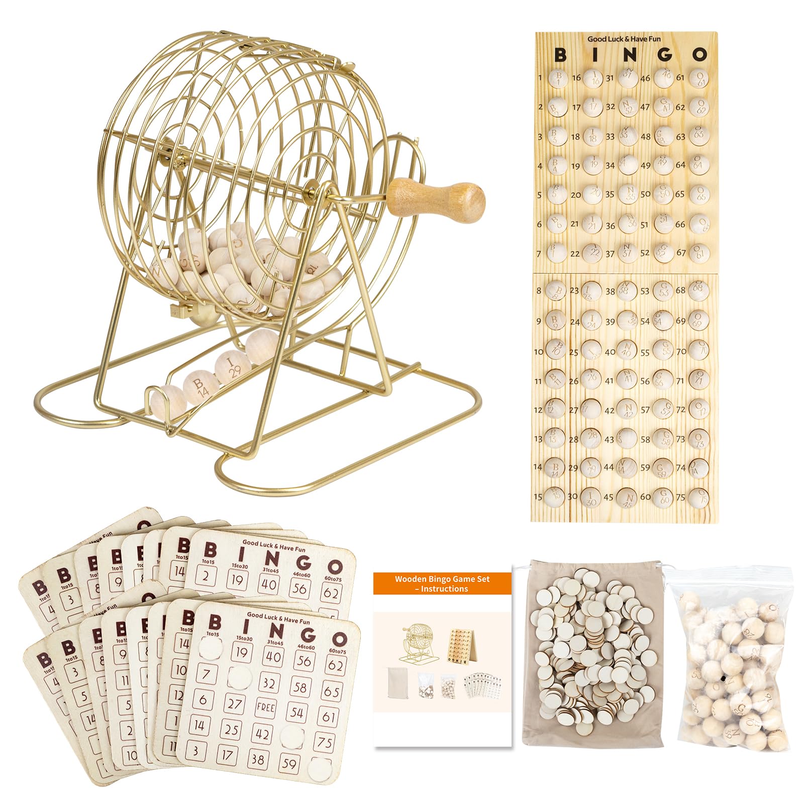 Extguds bingo cage with a durable 7-inch wooden handle for smooth draws.