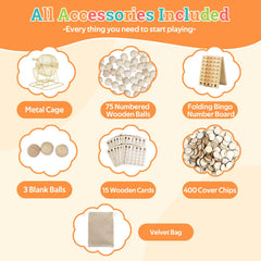 Extguds wooden bingo cards with clear printing for repeated use.