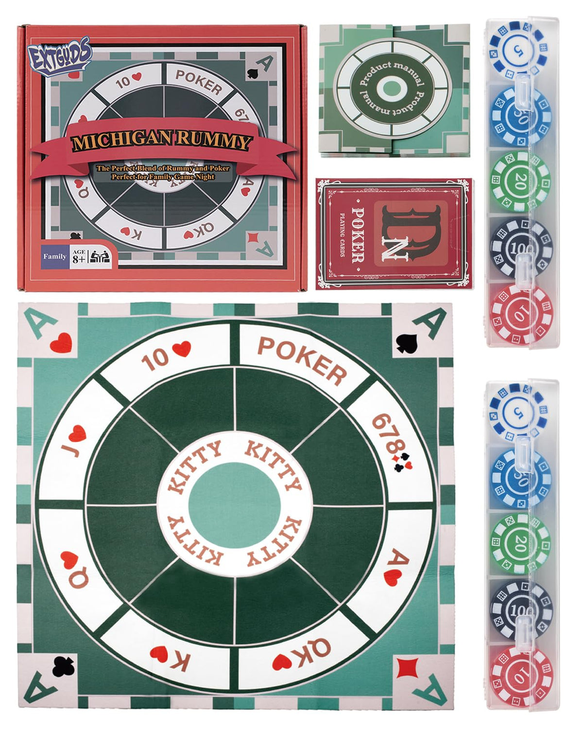 Extguds Michigan Rummy Deluxe felt game mat laid flat for easy setup and family play.