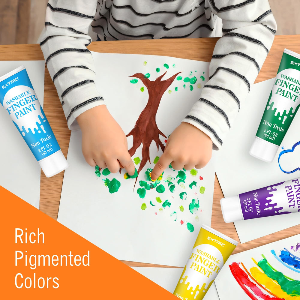 EXTRIC paints wipe clean from skin, clothing, and furniture after crafting.