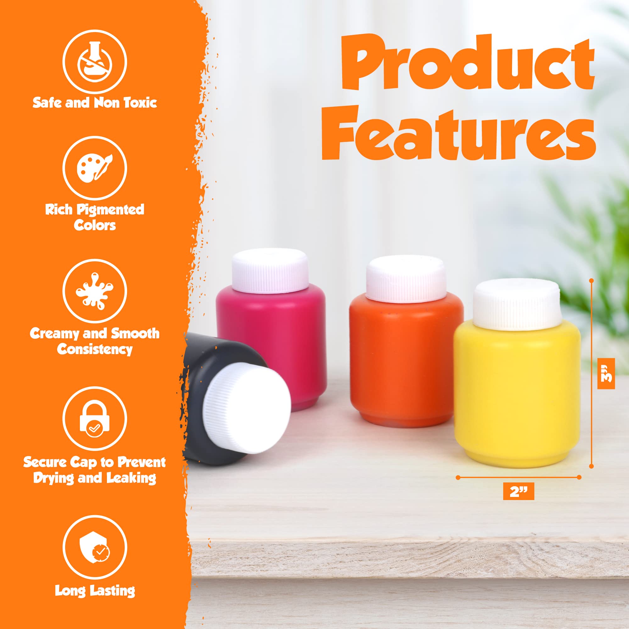 EXTRIC Washable Paint 2oz bottles close-up highlights creamy texture for smooth swirls.