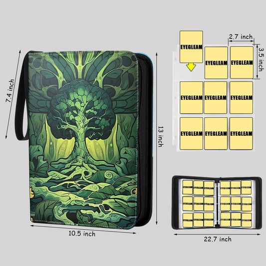 EYEGLEAM card binder open pages in green showing accessible card view