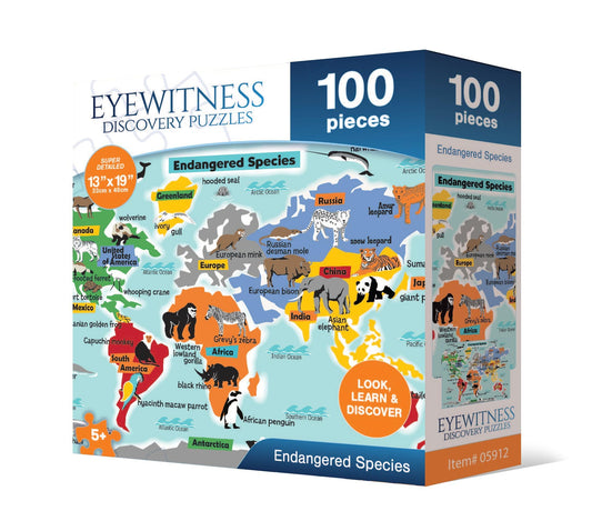 Eyewitness Discovery Puzzle black rhino image promotes conservation awareness and problem solving.