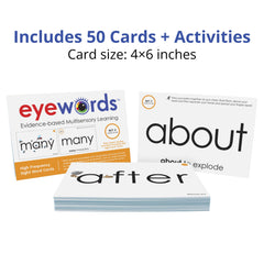 Eyewords Set 3 back text-only with action cue reinforces decoding during practice.