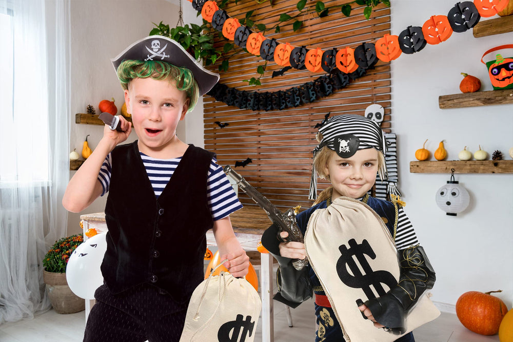 Eyllaaoo money bags as a burglar Halloween or western costume prop.