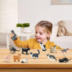 EYSCOTA 12-piece cat figurines collection ready for imaginative play and learning.