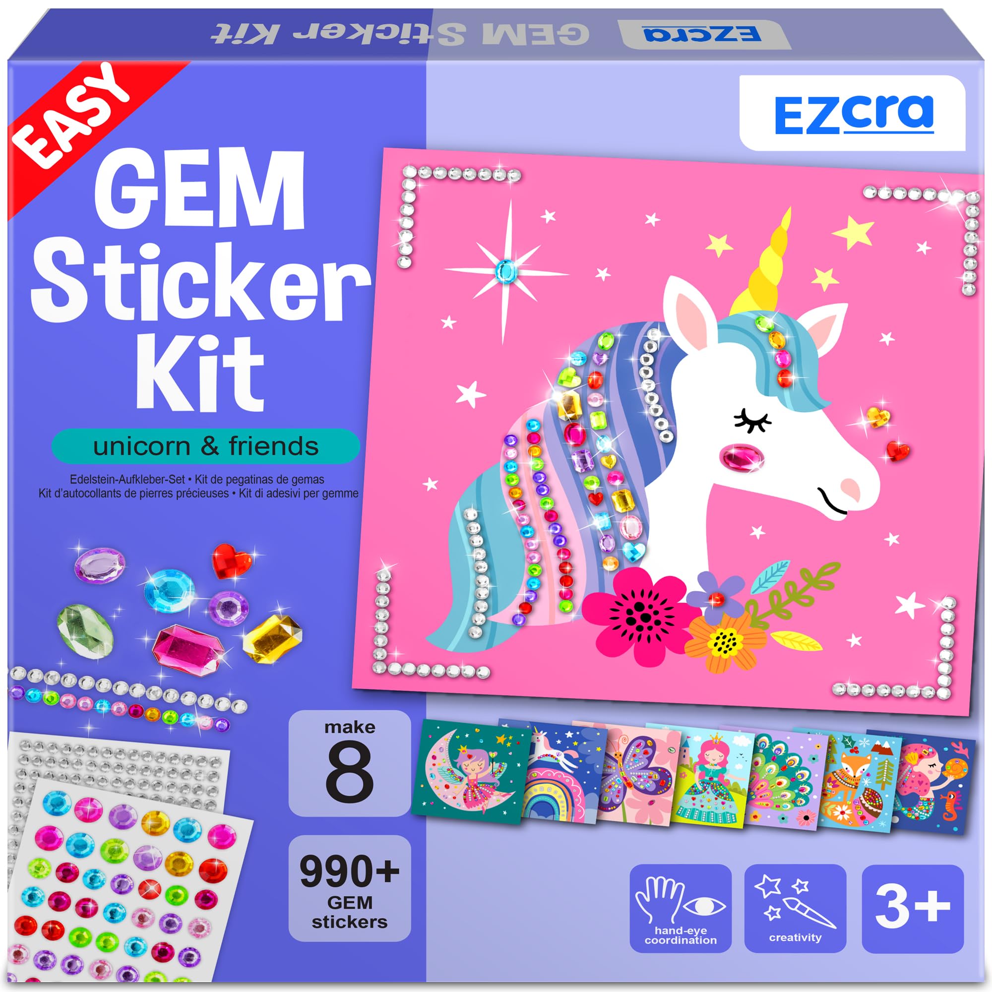 EZCRA gem sticker kit with 990+ gems for creative, mess-free play.