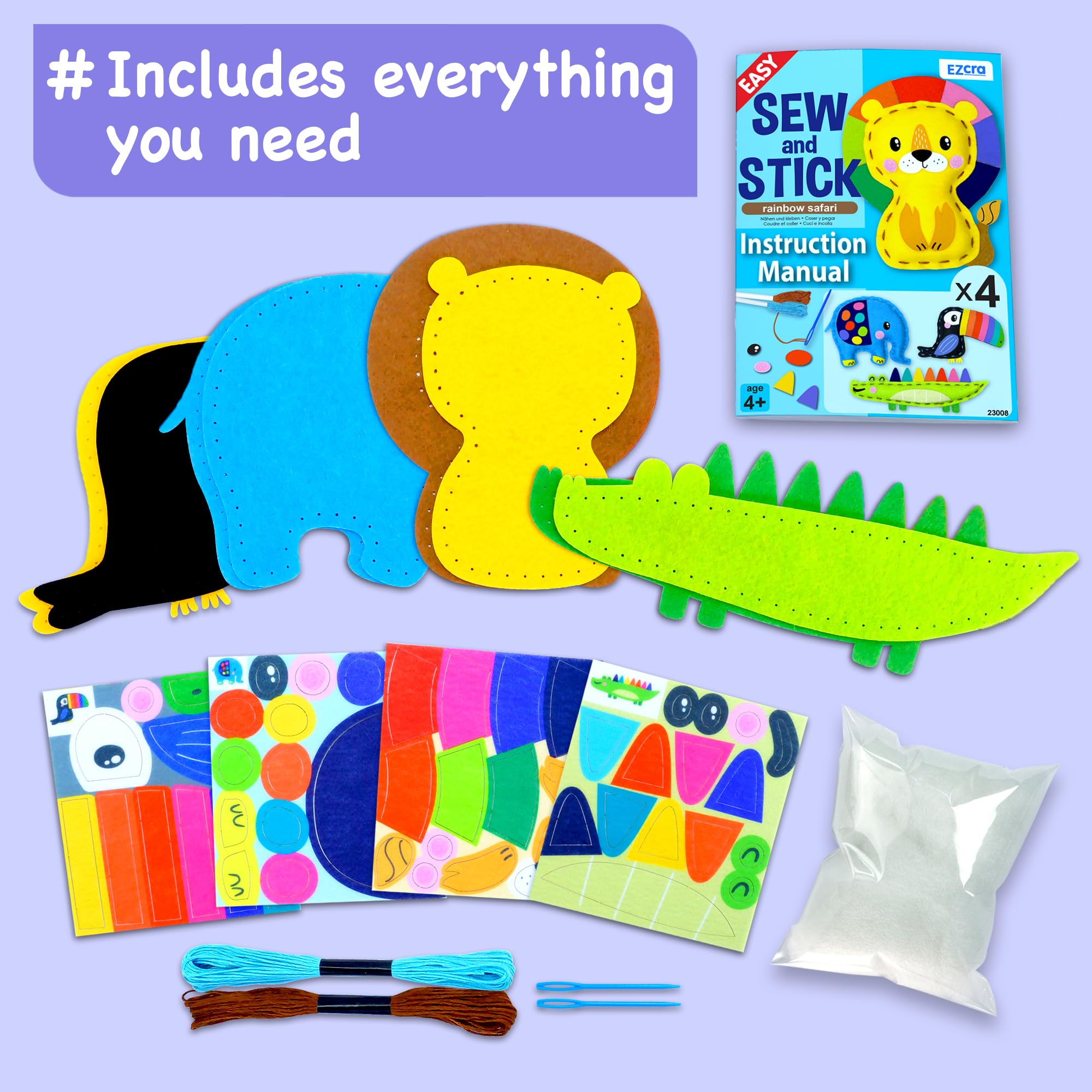 EZCRA Jumbo plastic needles in the kit support safe sewing practice.