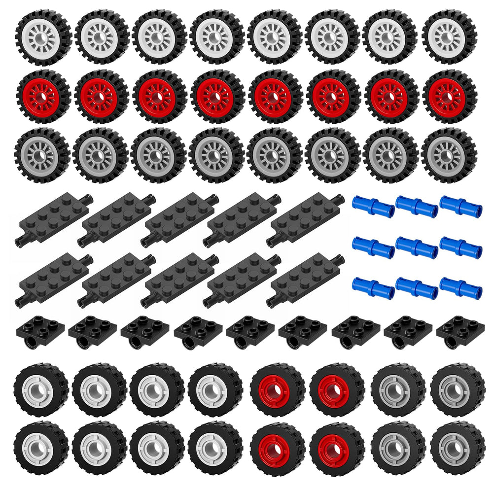 EzeepoNewma wheels and axles kit with 98 pieces for LEGO-compatible vehicle builds at home.