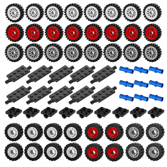 EzeepoNewma wheels and axles kit with 98 pieces for LEGO-compatible vehicle builds at home.