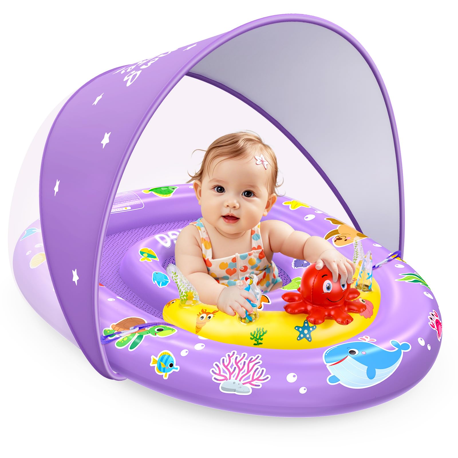 EZIGO baby pool float with canopy offering UPF 50+ sun protection during sunny days