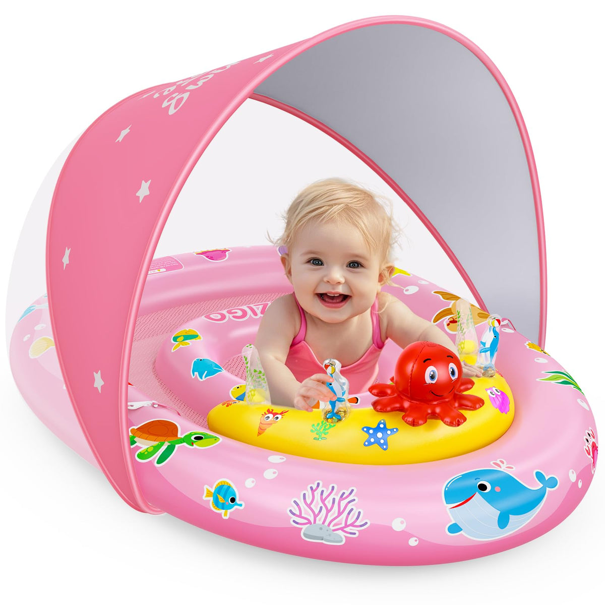 EZIGO baby pool float with canopy for shade and safety