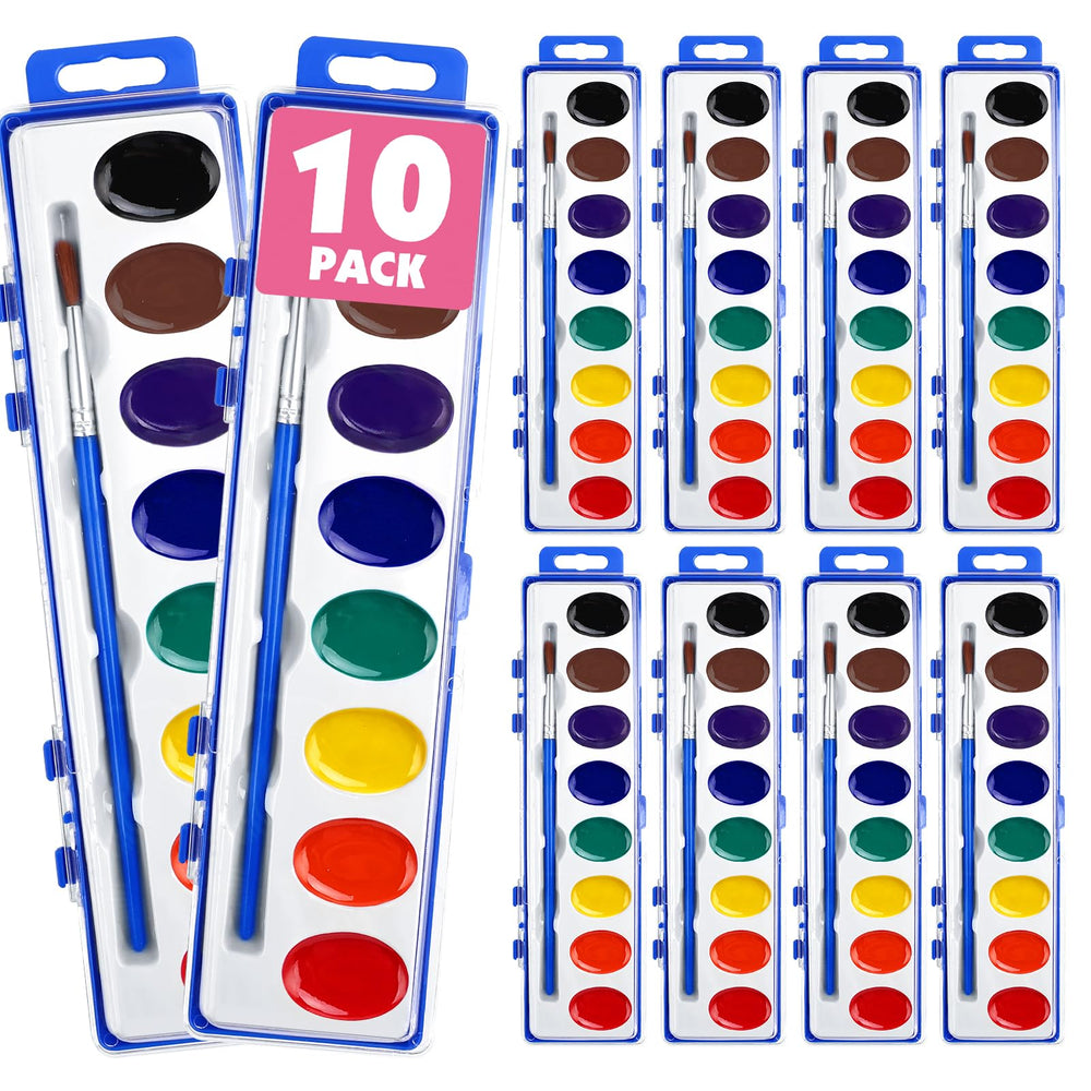 EZLYFF 10-pack watercolor set with eight colors, perfect for classroom art activities.