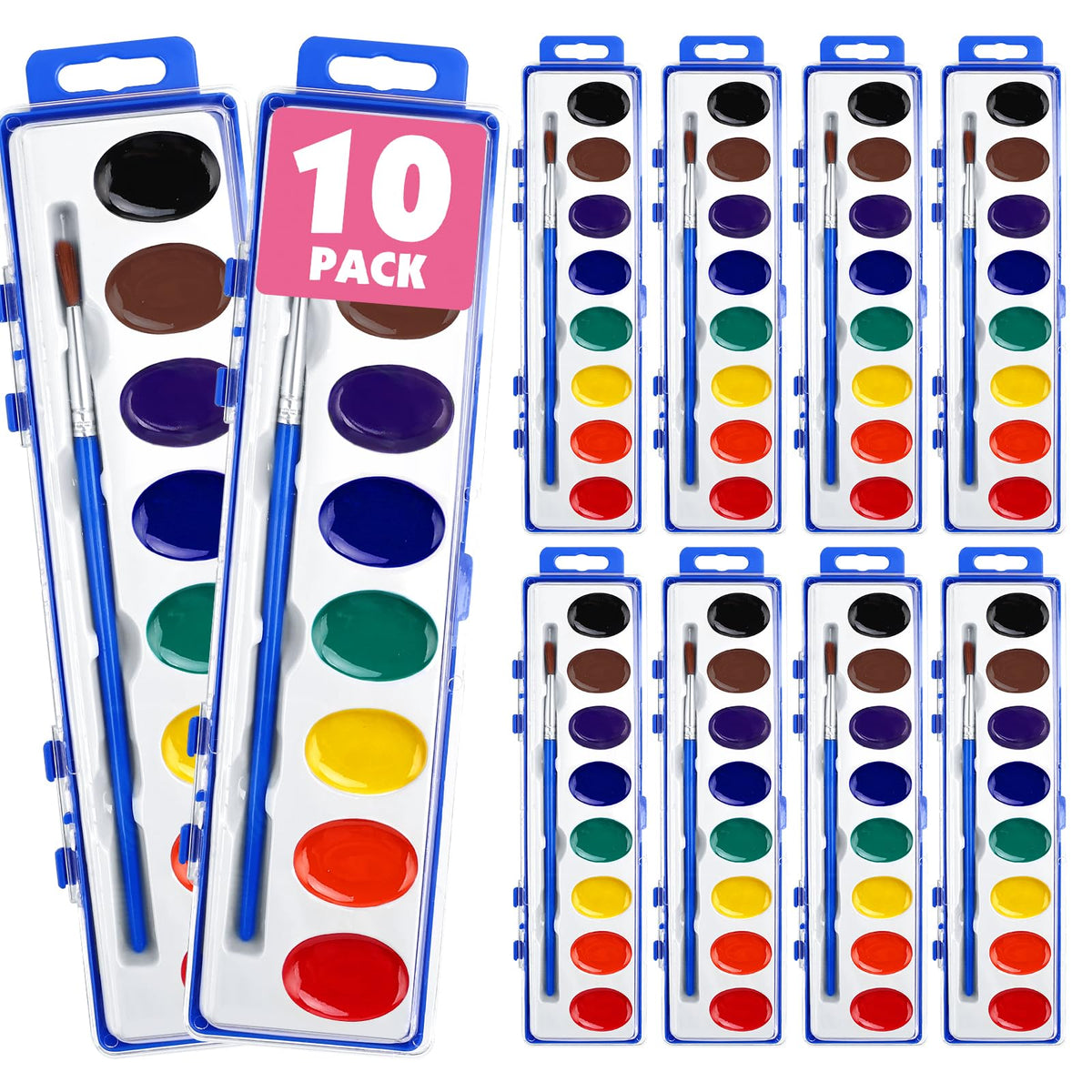 EZLYFF 10-pack watercolor set with eight colors, perfect for classroom art activities.