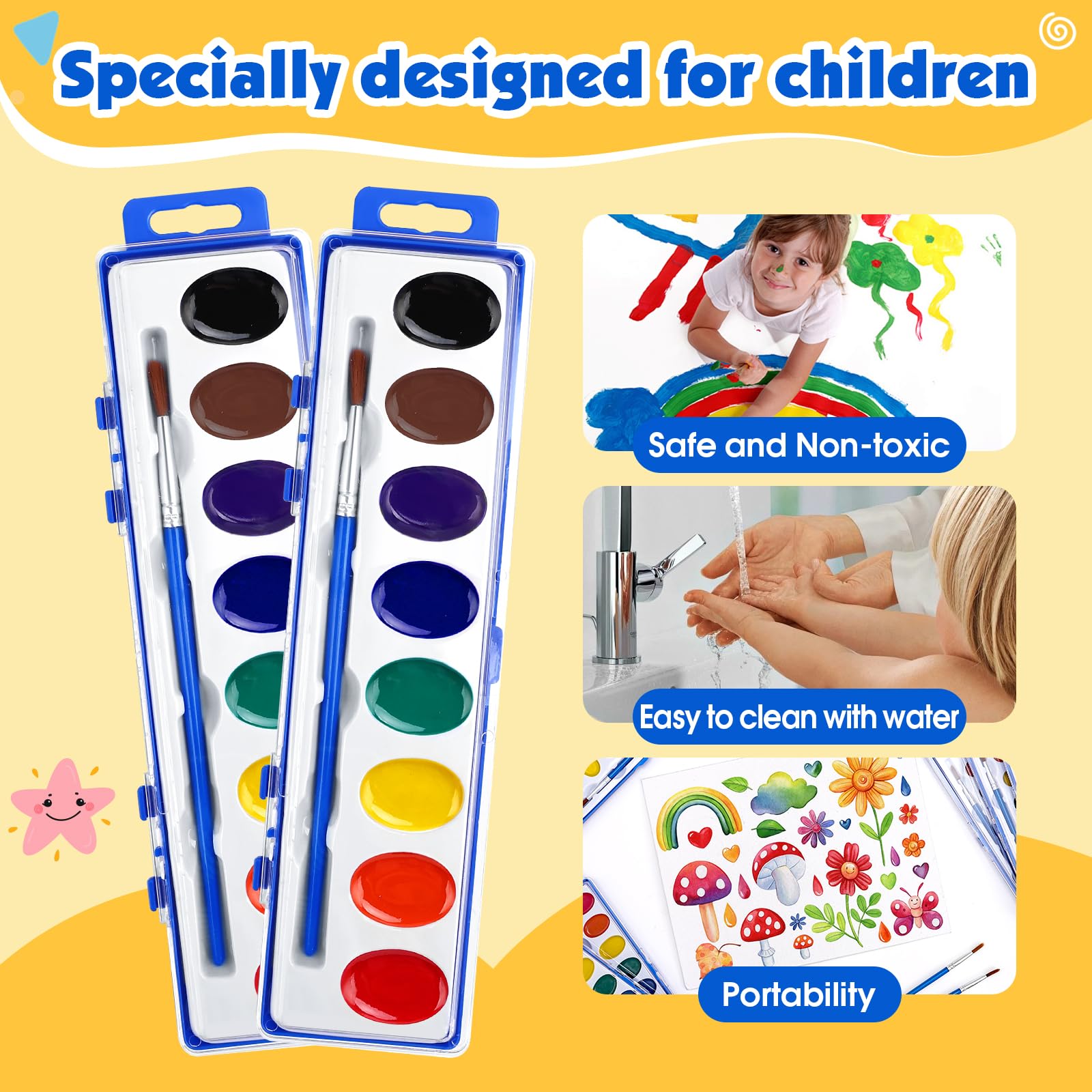 EZLYFF safe, non-toxic watercolor paints suitable for children.