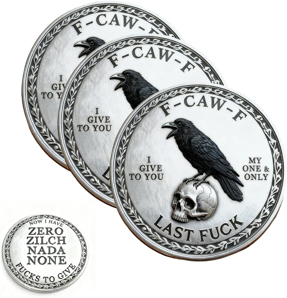 The F-CAW-F Coin with edgy raven design, a bold conversation starter and collectible.