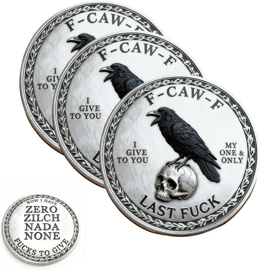 The F-CAW-F Coin with edgy raven design, a bold conversation starter and collectible.