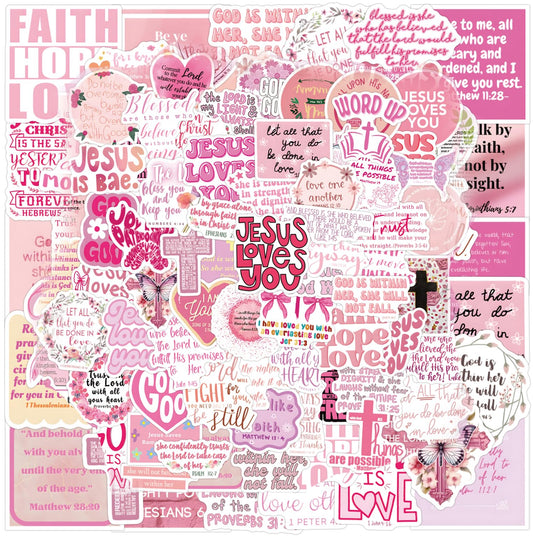FAAFRW 100pc Bible Verse Stickers in pink tones for personal faith expression on multiple surfaces