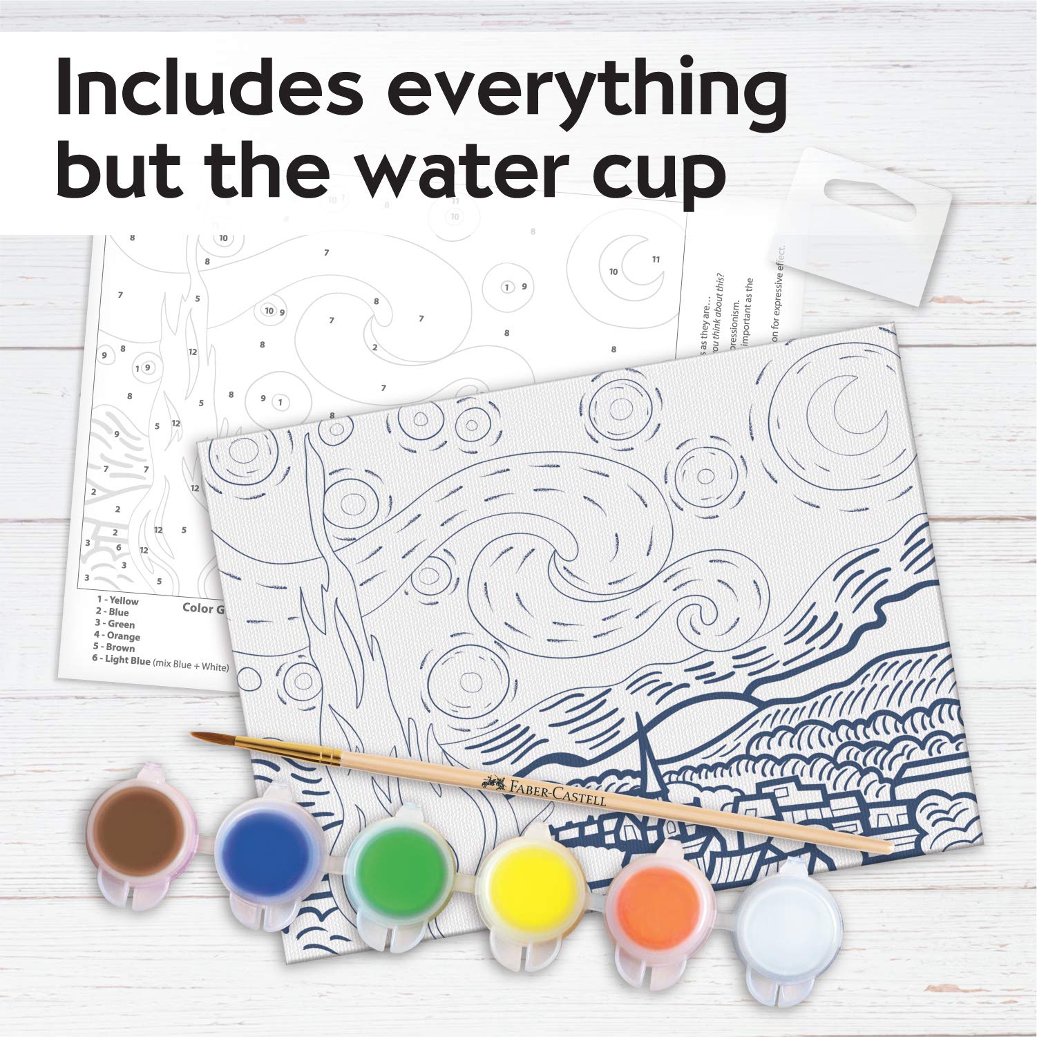Faber-Castell acrylic paints in six colors enabling vibrant Starry Night results