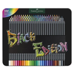 Faber-Castell Black Edition pencils in a metal tin for organized color projects.