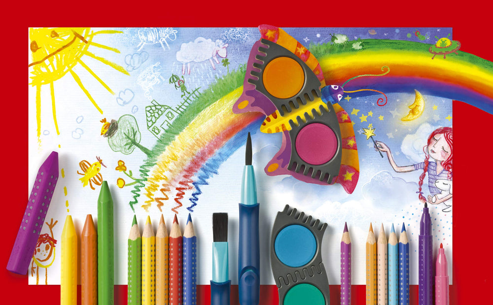Faber-Castell Jumbo Grip Crayons color range shown for young artists