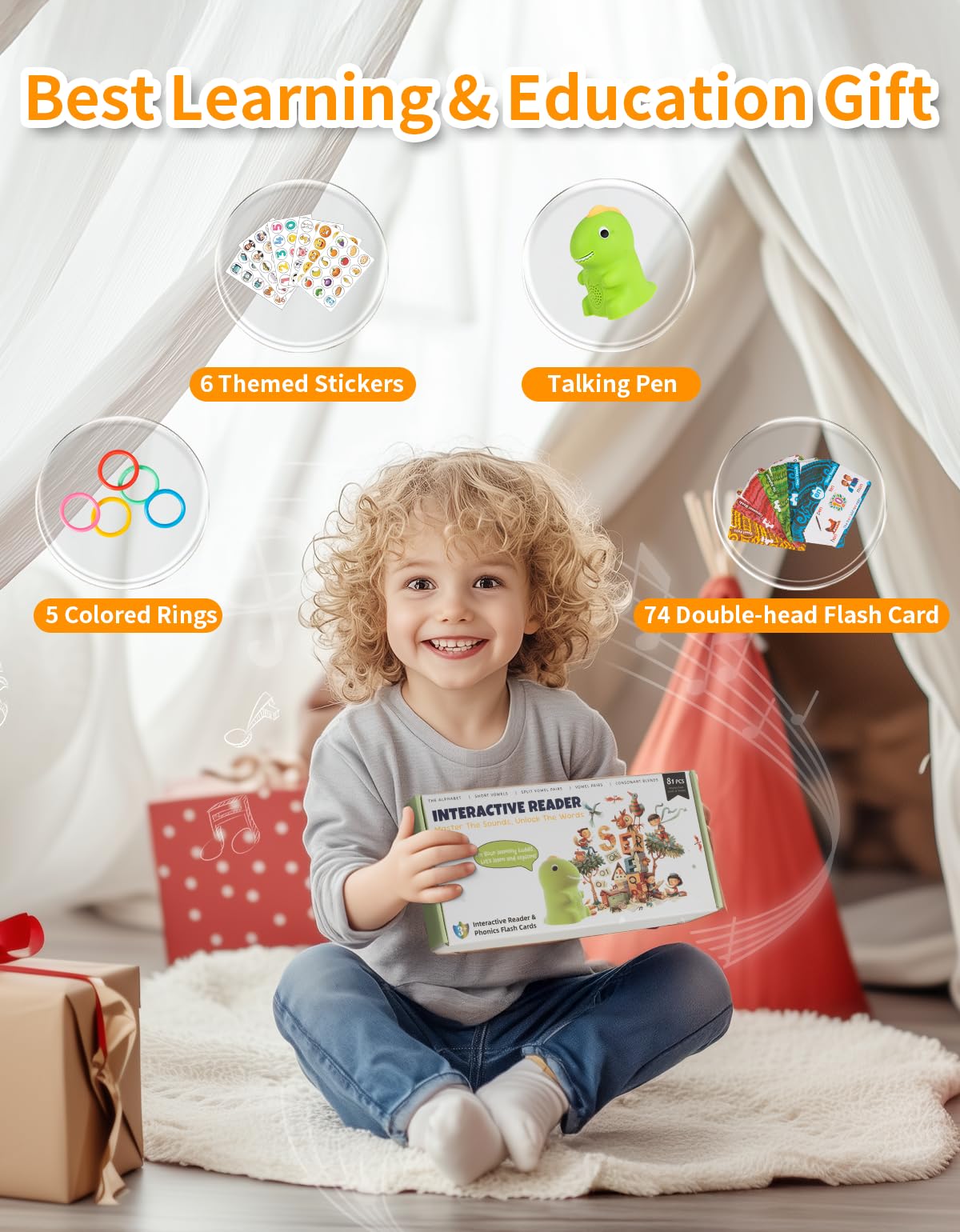 Fabeto themed stickers support interactive word learning with animals, foods, feelings