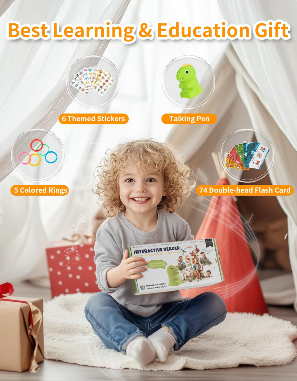 Fabeto themed stickers support interactive word learning with animals, foods, feelings