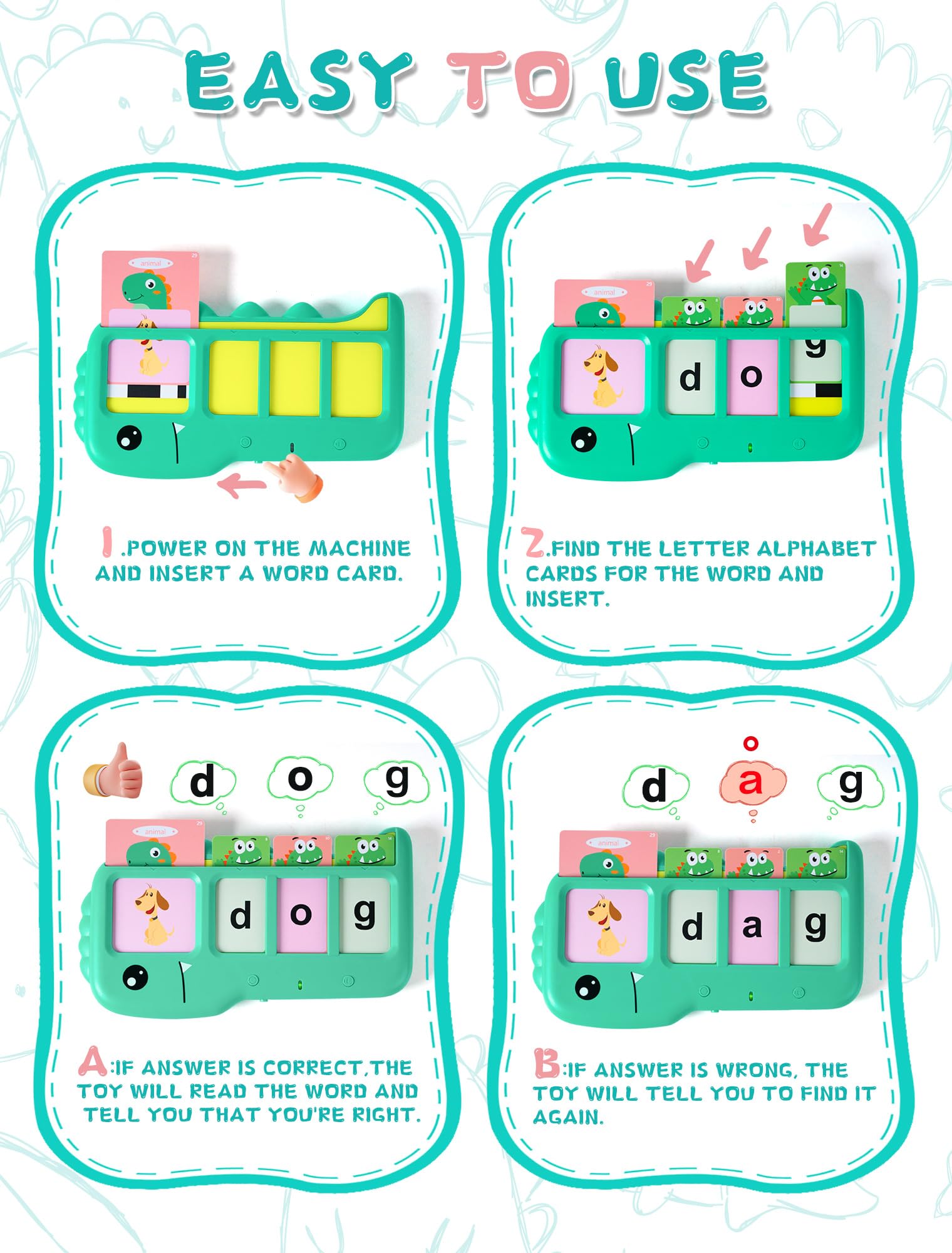 Fabeto Talking Flash Cards dinosaur-shaped reader for durable learning