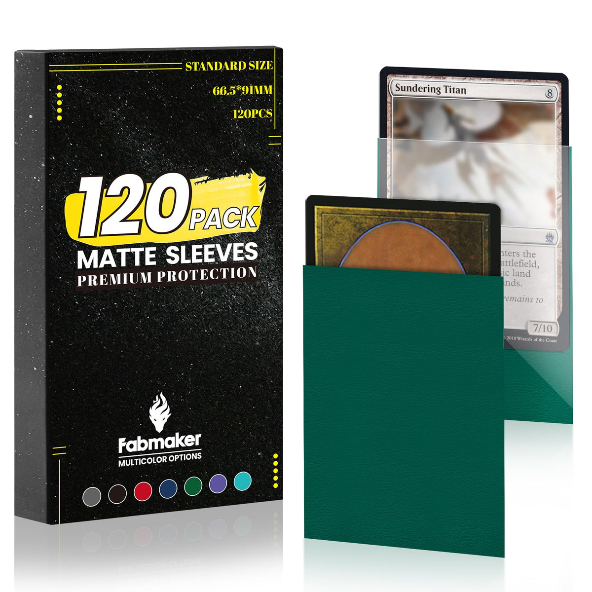 Fabmaker 120-pack green sleeves with matte finish protect cards.