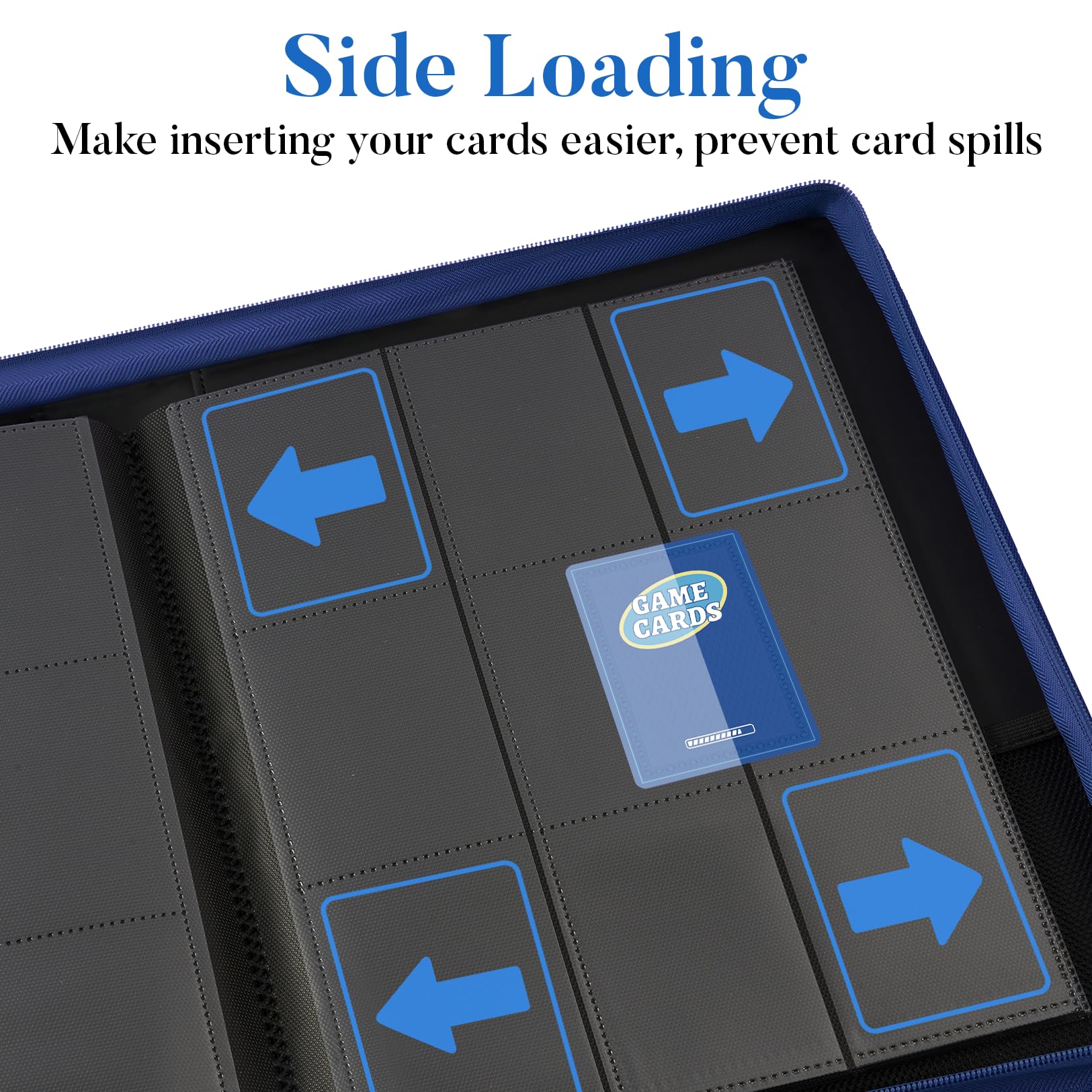 Fabmaker 360 side-loading pocket pages minimize card dropout while organizing collections.