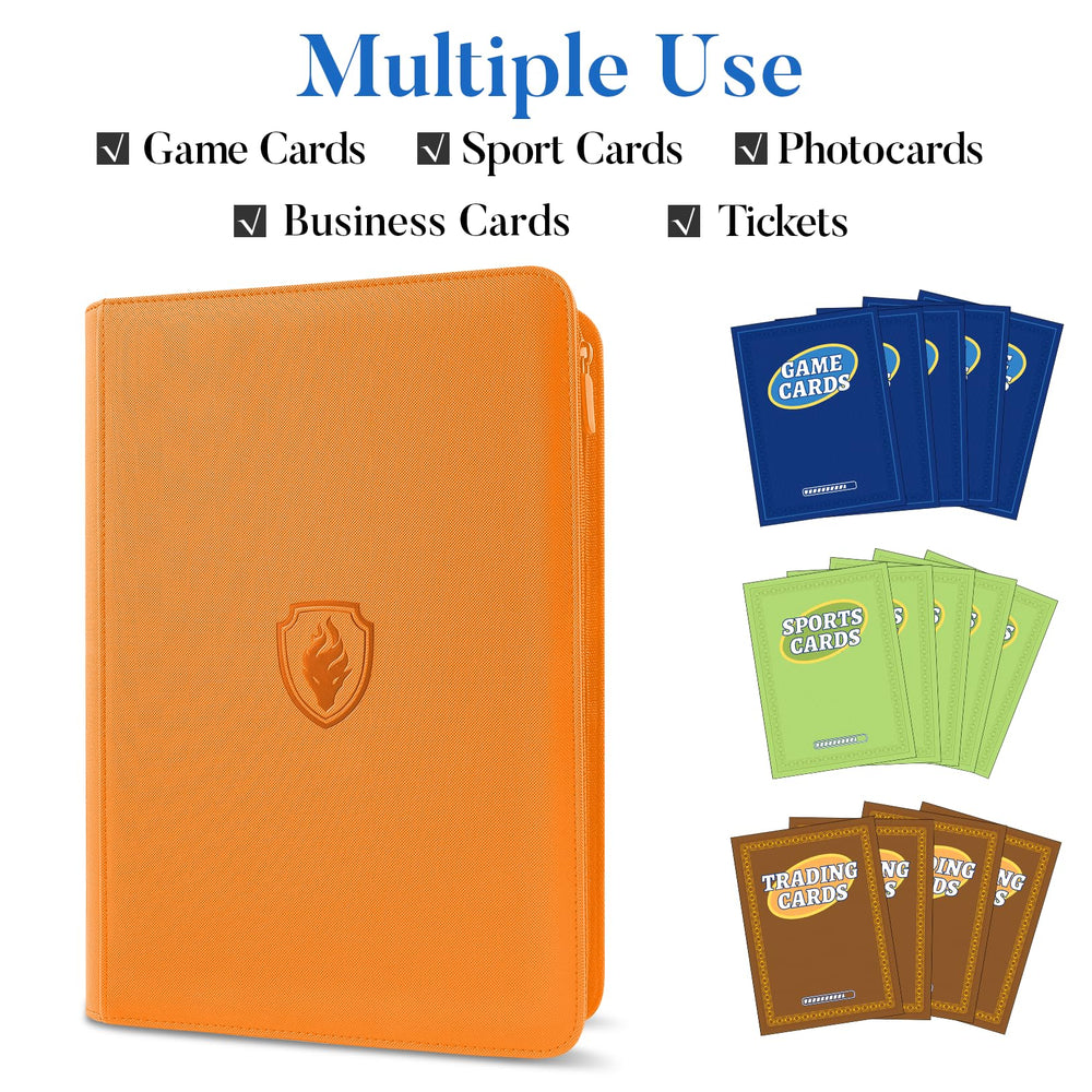 Fabmaker 9-pocket binder opened to reveal 360-card capacity.