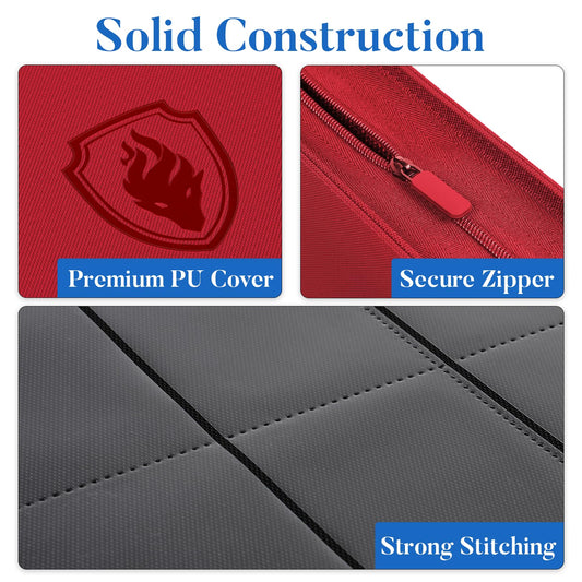 Nine-pocket layout with side-loading pages for easy access and protection.