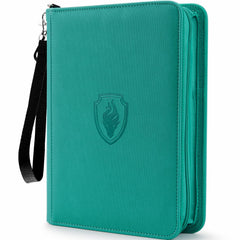 Fabmaker Premium 4-Pocket Binder front cover with protective padding and turquoise finish for cards