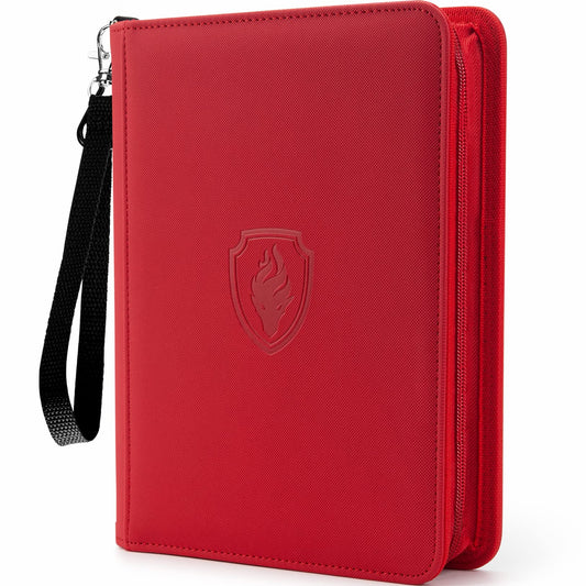Fabmaker Premium 4 Pocket Zip Card Binder red outer case protects cards during travel