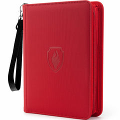 Fabmaker Premium 4 Pocket Zip Card Binder red outer case protects cards during travel